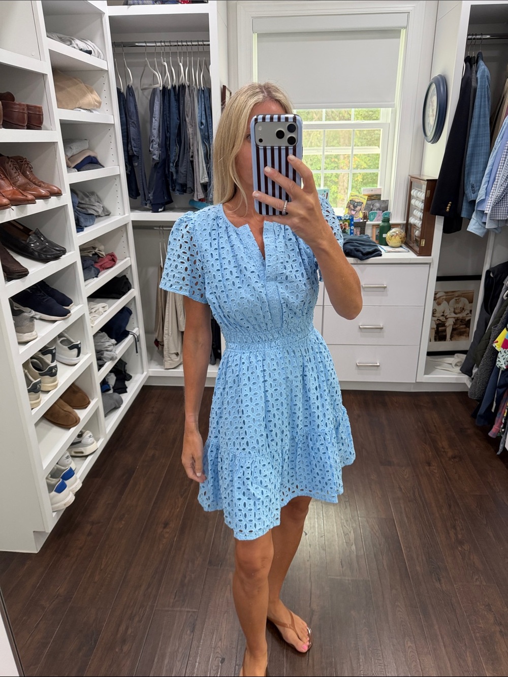 Amazon Light Blue Eyelet Tiered Mini Dress